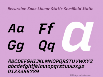 Recursive Sn Lnr St SmB Italic Version 1.061;hotconv 1.0.115;makeotfexe 2.5.65600图片样张