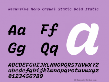 Recursive Mn Csl St Bold Italic Version 1.062;hotconv 1.0.115;makeotfexe 2.5.65600; ttfautohint (v1.8.3) Font Sample