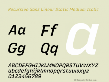 Recursive Sn Lnr St Med Italic Version 1.062;hotconv 1.0.115;makeotfexe 2.5.65600图片样张