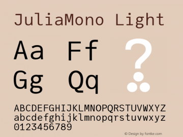 JuliaMono Light Version 0.011; ttfautohint (v1.8) Font Sample
