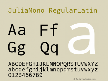 JuliaMono RegularLatin Version 0.011; ttfautohint (v1.8) Font Sample