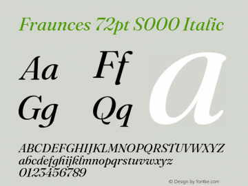 Fraunces 72pt S000 Italic Version 1.000; ttfautohint (v1.8.3) Font Sample