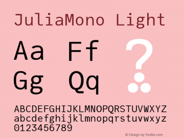 JuliaMono Light Version 0.012; ttfautohint (v1.8) Font Sample