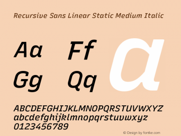 Recursive Sn Lnr St Med Italic Version 1.064;hotconv 1.0.115;makeotfexe 2.5.65600图片样张