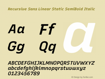 Recursive Sn Lnr St SmB Italic Version 1.064;hotconv 1.0.115;makeotfexe 2.5.65600; ttfautohint (v1.8.3)图片样张