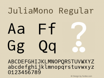 JuliaMono Regular Version 0.013; ttfautohint (v1.8) Font Sample