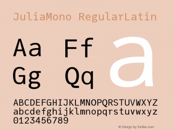 JuliaMono RegularLatin Version 0.013; ttfautohint (v1.8) Font Sample