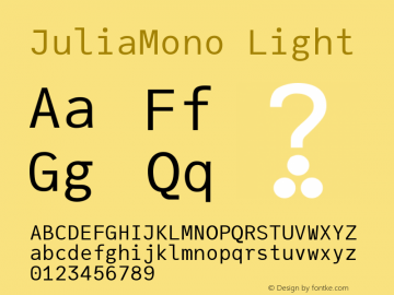 JuliaMono Light Version 0.014; ttfautohint (v1.8) Font Sample