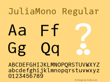 JuliaMono Regular Version 0.014; ttfautohint (v1.8) Font Sample