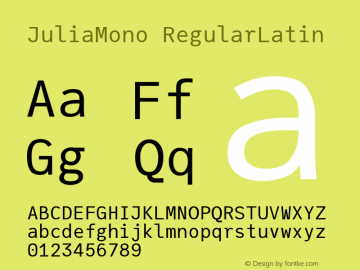 JuliaMono RegularLatin Version 0.014; ttfautohint (v1.8) Font Sample