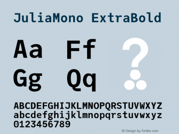 JuliaMono ExtraBold Version 0.015; ttfautohint (v1.8) Font Sample