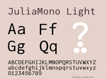 JuliaMono Light Version 0.015; ttfautohint (v1.8) Font Sample