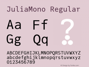 JuliaMono Regular Version 0.015; ttfautohint (v1.8) Font Sample