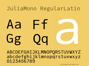 JuliaMono RegularLatin Version 0.015; ttfautohint (v1.8) Font Sample