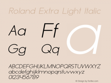 Roland Extra Light Italic Version 1.000 Font Sample