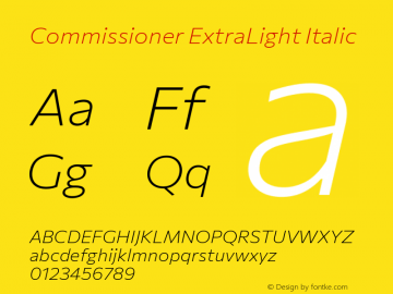 Commissioner ExtraLight Italic Version 1.000; ttfautohint (v1.8.3)图片样张
