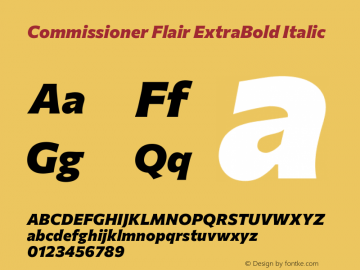 Commissioner Flair ExtraBold Italic Version 1.000; ttfautohint (v1.8.3) Font Sample