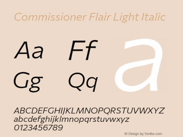 Commissioner Flair Light Italic Version 1.000; ttfautohint (v1.8.3) Font Sample