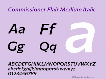 Commissioner Flair Medium Italic Version 1.000; ttfautohint (v1.8.3) Font Sample