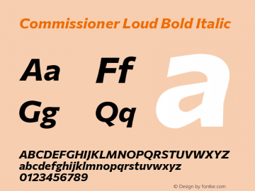 Commissioner Loud Bold Italic Version 1.000; ttfautohint (v1.8.3) Font Sample