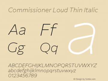 Commissioner Loud Thin Italic Version 1.000; ttfautohint (v1.8.3)图片样张