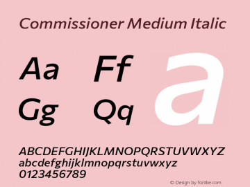 Commissioner Medium Italic Version 1.000; ttfautohint (v1.8.3) Font Sample