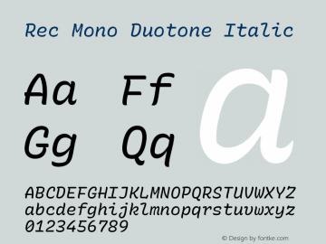 Rec Mono Duotone Italic Version 1.065 Font Sample