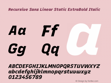 Recursive Sn Lnr St XBd Italic Version 1.065;hotconv 1.0.115;makeotfexe 2.5.65600; ttfautohint (v1.8.3)图片样张