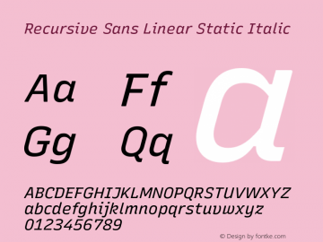 Recursive Sn Lnr St Italic Version 1.065;hotconv 1.0.115;makeotfexe 2.5.65600图片样张