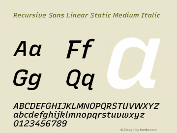 Recursive Sn Lnr St Med Italic Version 1.065;hotconv 1.0.115;makeotfexe 2.5.65600; ttfautohint (v1.8.3)图片样张