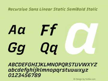 Recursive Sn Lnr St SmB Italic Version 1.065;hotconv 1.0.115;makeotfexe 2.5.65600图片样张