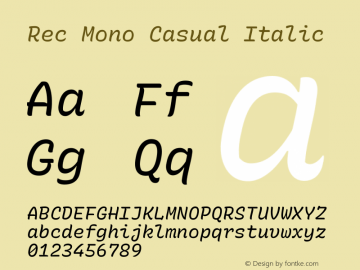 Rec Mono Casual Italic Version 1.065 Font Sample