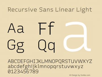 Recursive Sans Linear Light Version 1.065 Font Sample