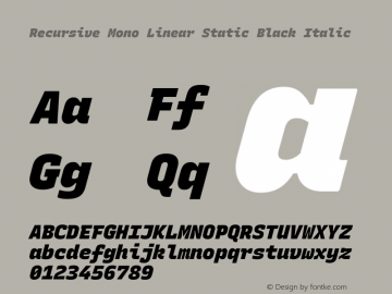 Recursive Mn Lnr St Blk Italic Version 1.065;hotconv 1.0.115;makeotfexe 2.5.65600; ttfautohint (v1.8.3)图片样张