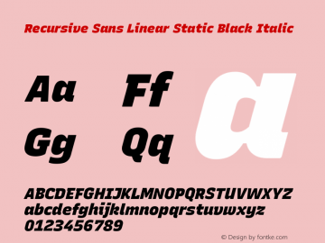 Recursive Sn Lnr St Blk Italic Version 1.065;hotconv 1.0.115;makeotfexe 2.5.65600; ttfautohint (v1.8.3)图片样张