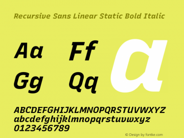 Recursive Sn Lnr St Bold Italic Version 1.065;hotconv 1.0.115;makeotfexe 2.5.65600; ttfautohint (v1.8.3)图片样张