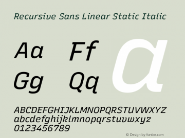 Recursive Sn Lnr St Italic Version 1.065;hotconv 1.0.115;makeotfexe 2.5.65600图片样张
