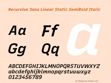 Recursive Sn Lnr St SmB Italic Version 1.065;hotconv 1.0.115;makeotfexe 2.5.65600; ttfautohint (v1.8.3)图片样张