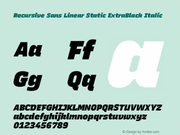 Recursive Sn Lnr St XBk Italic Version 1.065;hotconv 1.0.115;makeotfexe 2.5.65600; ttfautohint (v1.8.3)图片样张