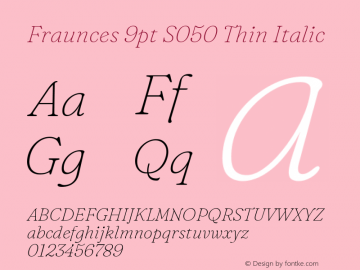 Fraunces 9pt S050 Thin Italic Version 1.000; ttfautohint (v1.8.3) Font Sample