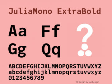 JuliaMono ExtraBold Version 0.016; ttfautohint (v1.8) Font Sample