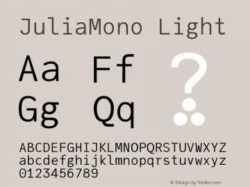 JuliaMono Light Version 0.016; ttfautohint (v1.8) Font Sample