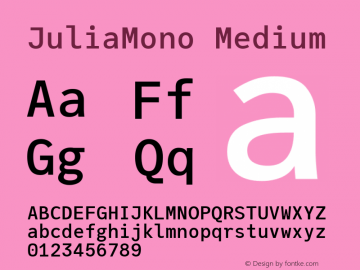 JuliaMono Medium Version 0.016; ttfautohint (v1.8) Font Sample