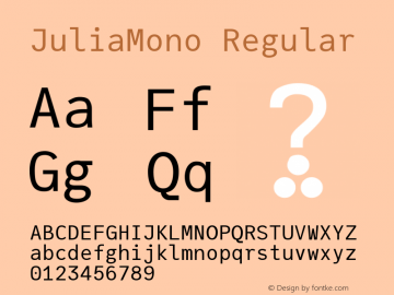 JuliaMono Regular Version 0.016; ttfautohint (v1.8) Font Sample