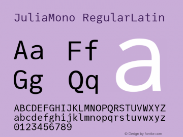 JuliaMono RegularLatin Version 0.016; ttfautohint (v1.8) Font Sample