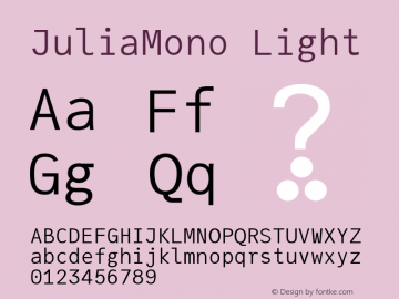 JuliaMono Light Version 0.017; ttfautohint (v1.8) Font Sample