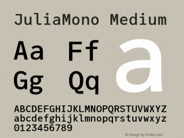 JuliaMono Medium Version 0.017; ttfautohint (v1.8) Font Sample