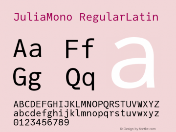 JuliaMono RegularLatin Version 0.018; ttfautohint (v1.8) Font Sample