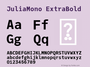 JuliaMono ExtraBold Version 0.019; ttfautohint (v1.8) Font Sample