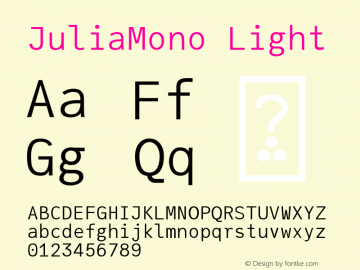 JuliaMono Light Version 0.019; ttfautohint (v1.8) Font Sample